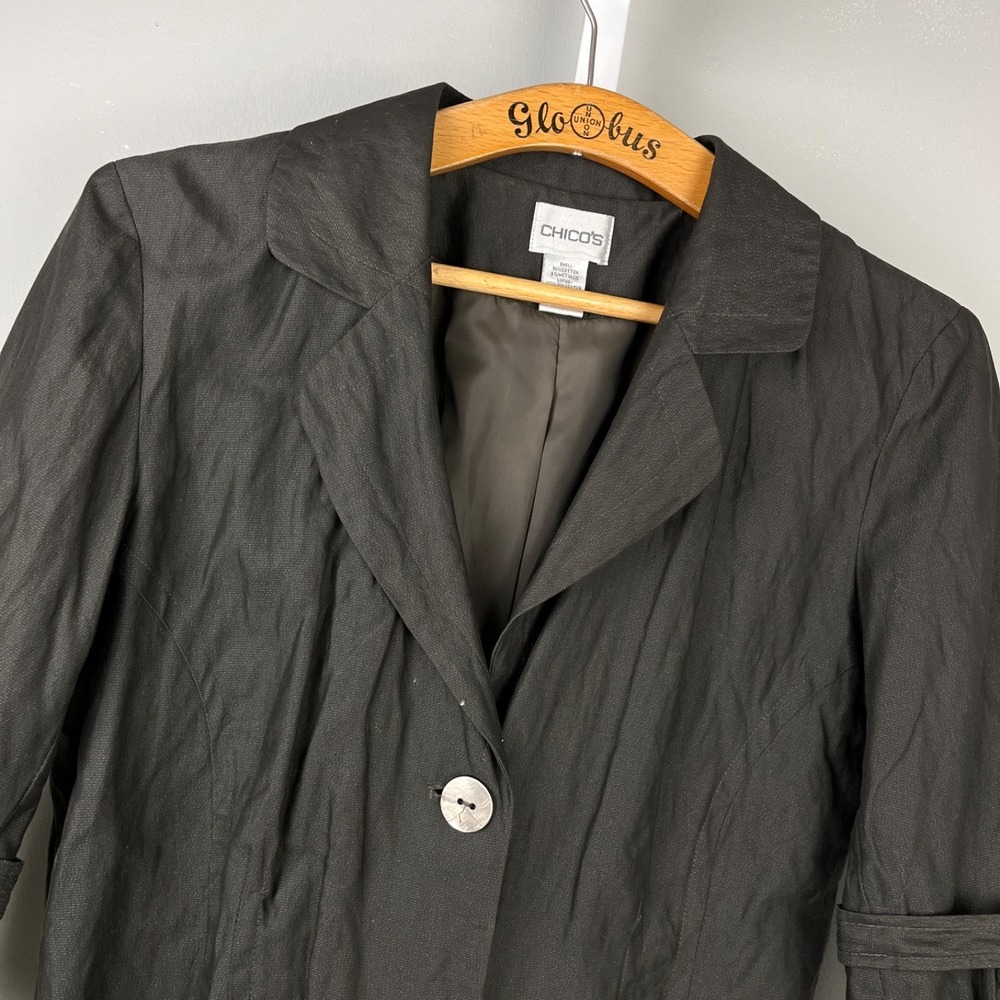 Chico's Jacket Size 1 Womens M/8 Dark Gray Metallic Shimmer Career Business Y2K